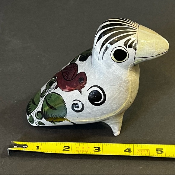 Vintage Hand Painted Tonala Mexican Bird Grey Folk Art Clay Pottery Hand Painted - Picture 9 of 10